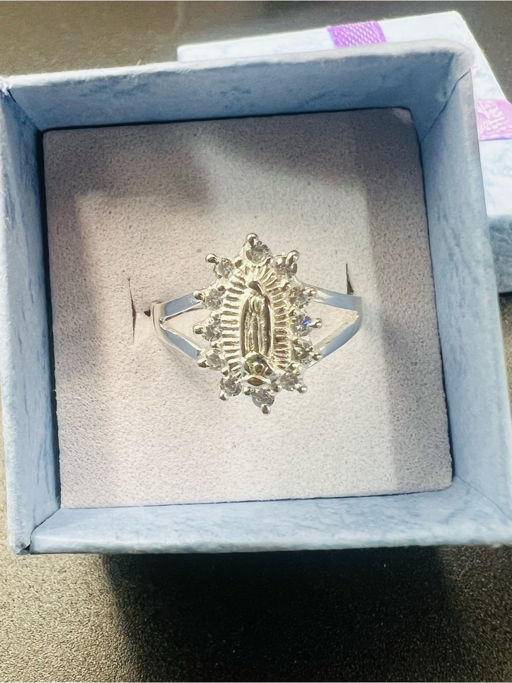Virgin Mary Ring cz, 925 Sterling Silver, size: 7.5